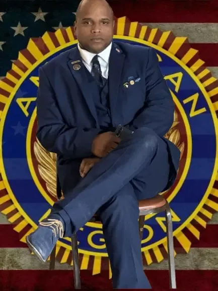 A Post 101 officer in American Legion dress uniform