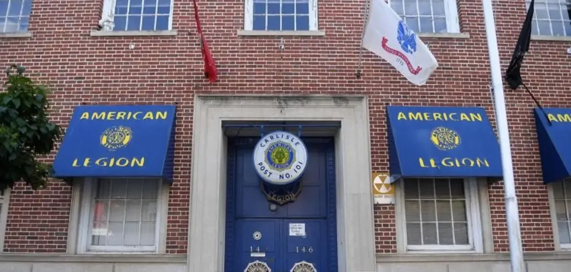 The Post 101 home at 142 North Hanover Street, Carlisle, with blue American Legion awnings over the entrance